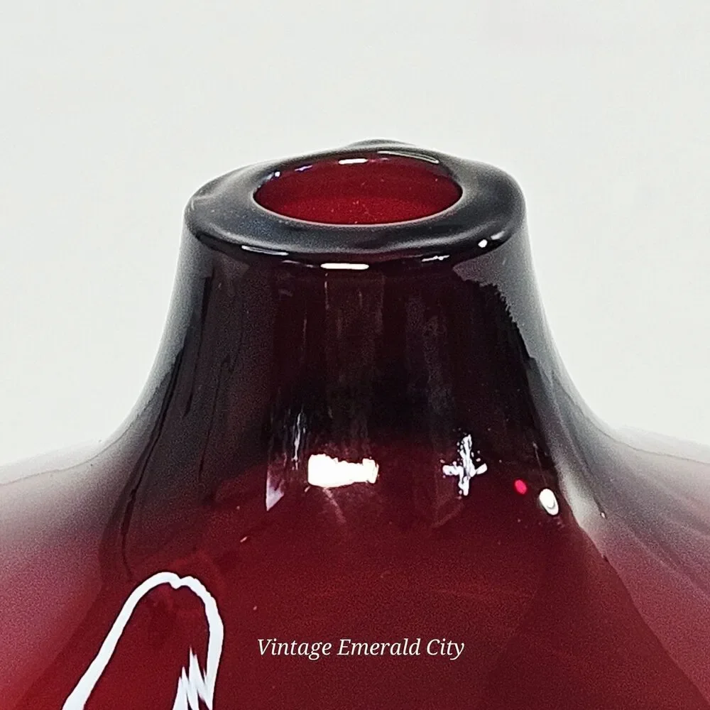Vtg Ruby Cranberry Red Salong Hand Blown Glass Bud Vase Rounded Accent Piece